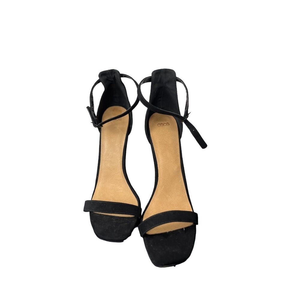 ASOS DESIGN Wide Fit Nala minimalist heeled sandals in black suede Size 9
